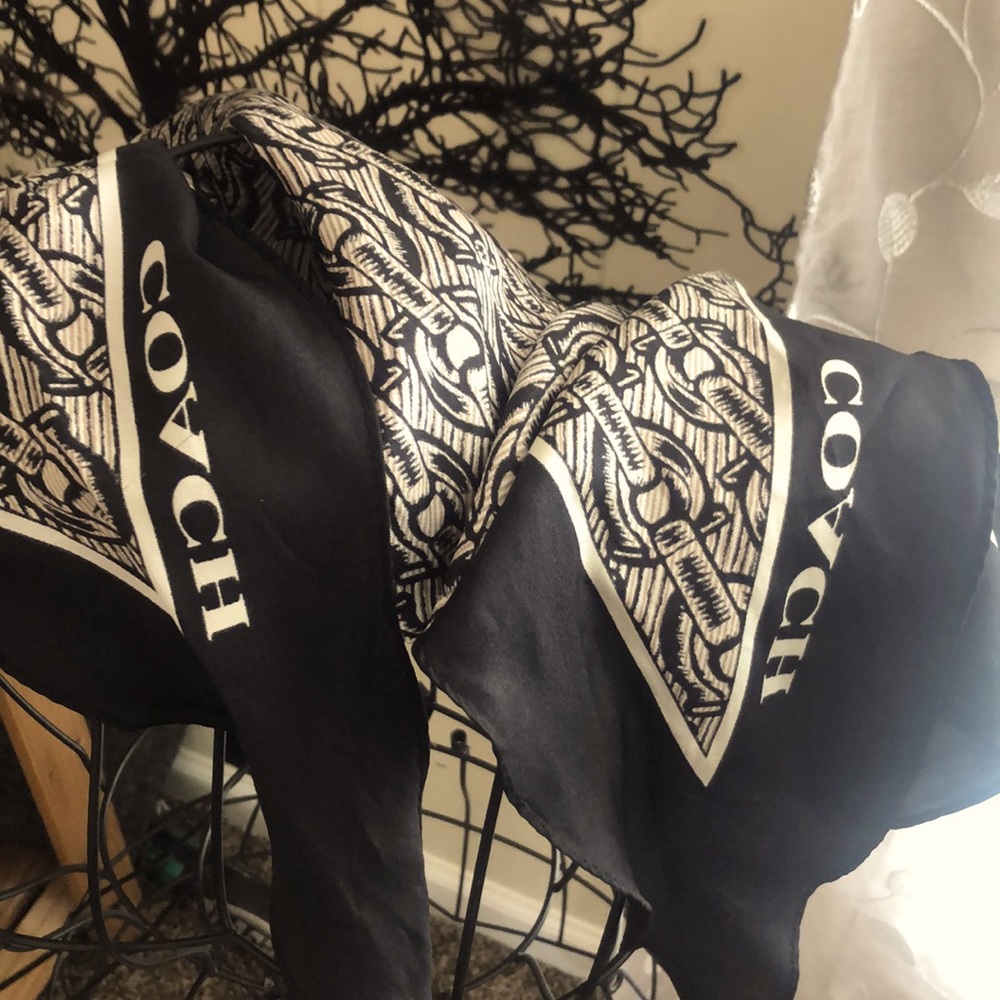 COACH Nautical Black/White Silk Scarf